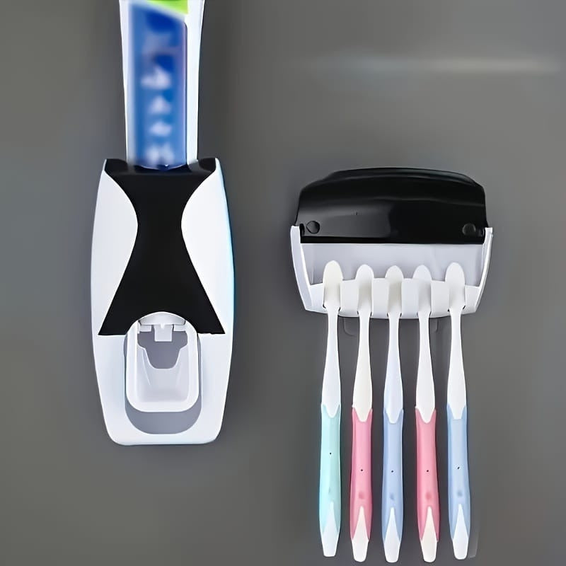 Automatic Toothpaste Dispenser Set with Wall-Mounted Toothbrush Holder | Random Colors