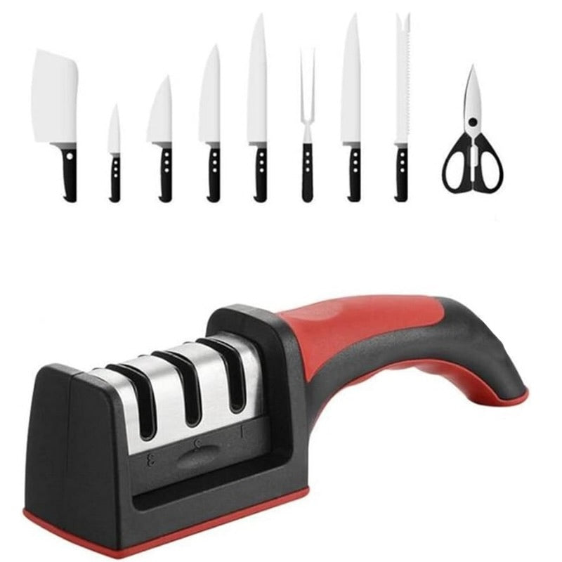 3-in-1 Knife Sharpener Set with Ceramic Peeler | 3-Stage Blade Sharpener & Non-Slip Handle