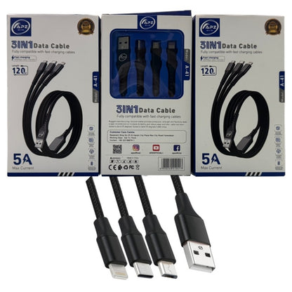 3-in-1 Fast Charging Cable | 100W | 480Mbps | 120cm | Type-C, Micro, Lightning