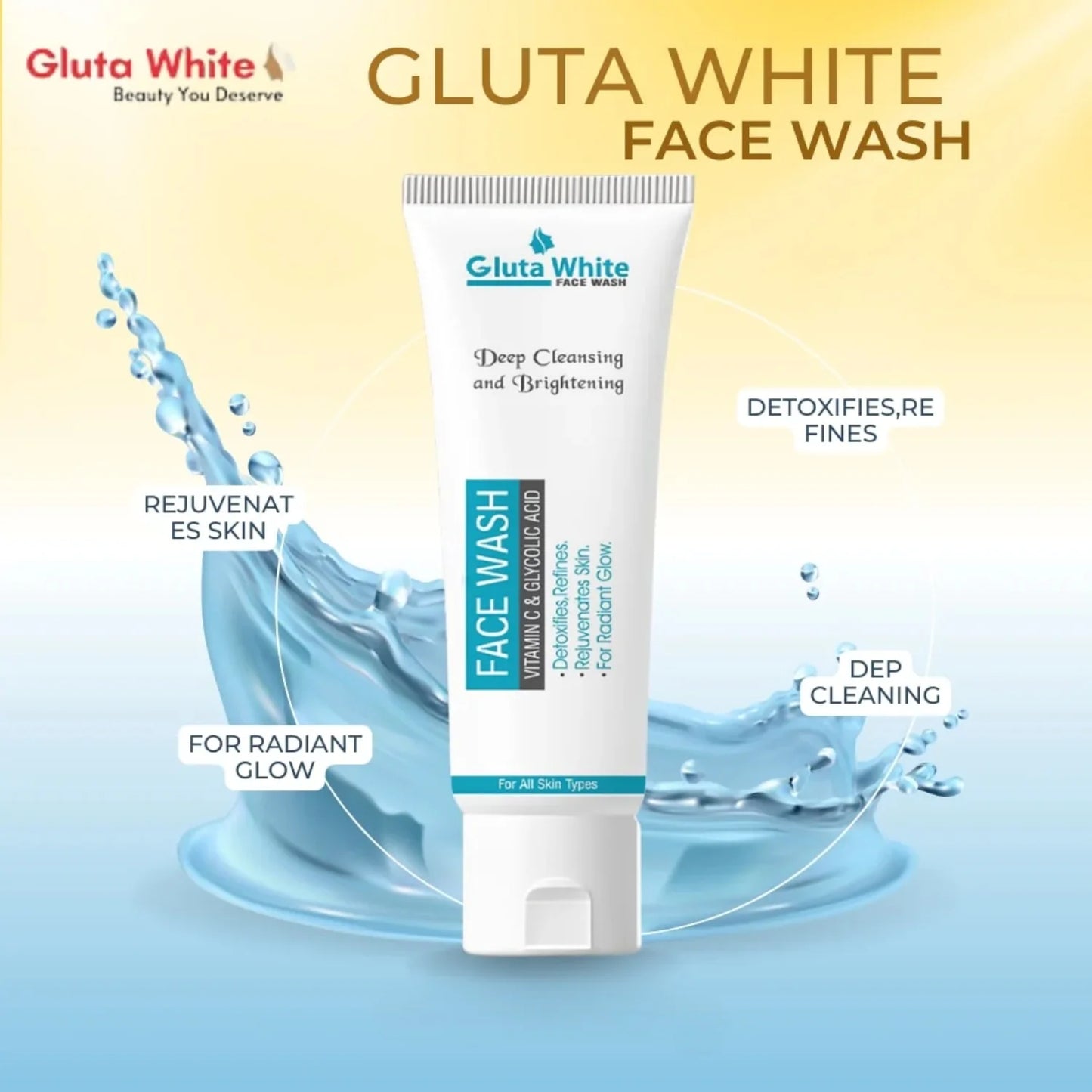 Gluta White Face Wash | Deep Cleansing | Brightening & Oil Control