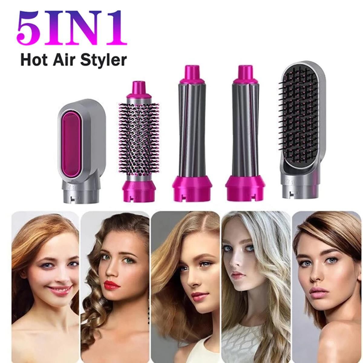 5-in-1 Electric Hair Dryer Brush Kit I Blow Dryer, Straightener, Curler & Volumizer (Random Color)