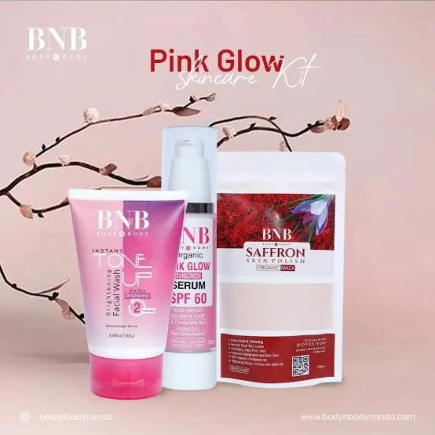 BNB Pink Face Glow Kit | Tone Up Wash | Mask | SPF | 3-in-1