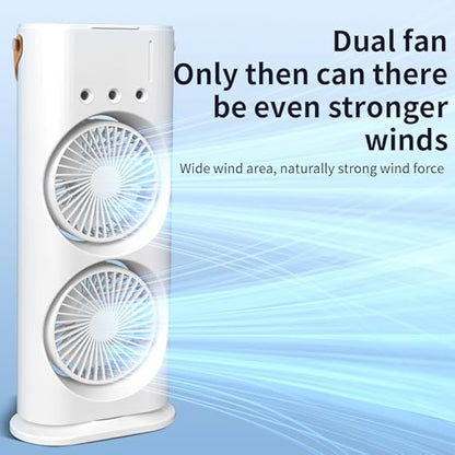 Mini Double Head Mist Fan with LED Light & Humidifier | Portable Air Cooler for Home, Office & Travel