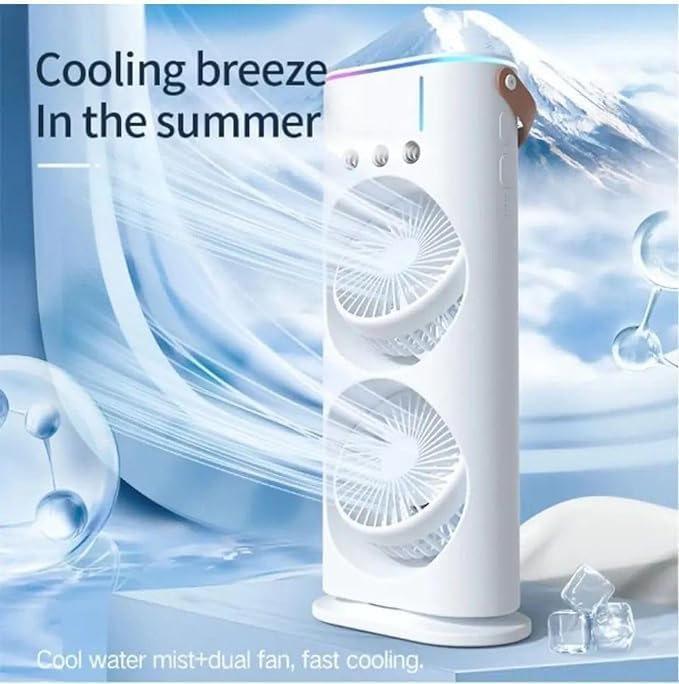 Mini Double Head Mist Fan with LED Light & Humidifier | Portable Air Cooler for Home, Office & Travel