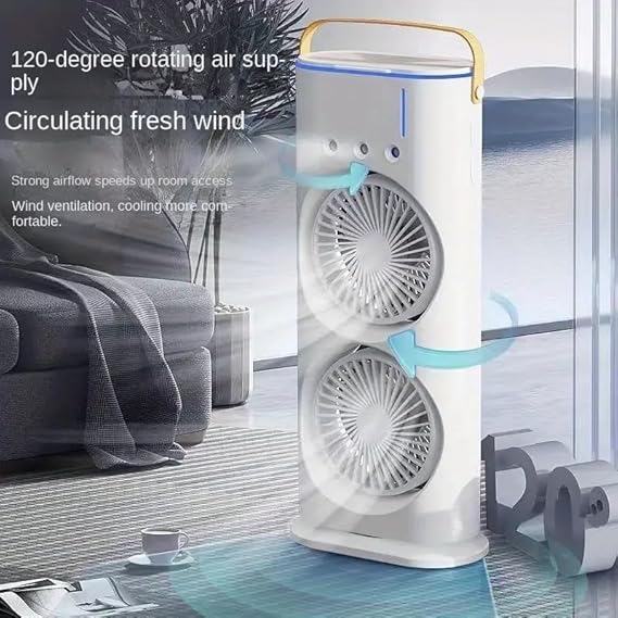 Mini Double Head Mist Fan with LED Light & Humidifier | Portable Air Cooler for Home, Office & Travel