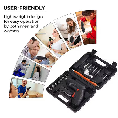 47-Piece Foldable Wireless Electric Screwdriver Set | 1500mAh | Adjustable Torque | Compact & Durable – Black