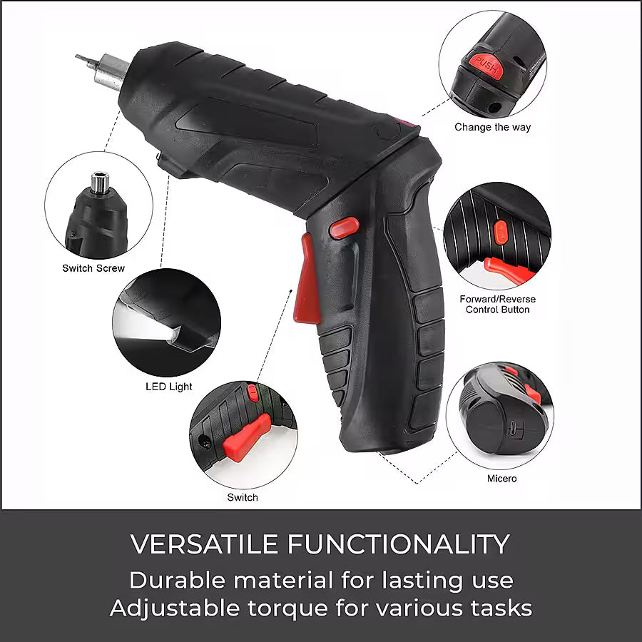 47-Piece Foldable Wireless Electric Screwdriver Set | 1500mAh | Adjustable Torque | Compact & Durable – Black