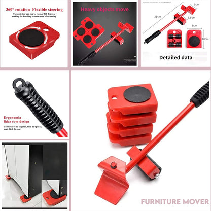 5-in-1 Heavy Furniture Mover Tool Set | Lifter & Roller Kit