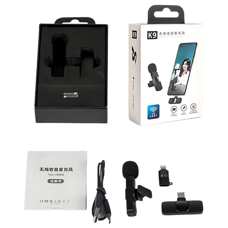K9 Single Wireless Lavalier Microphone | Plug & Play USB Type-C & iOS Mic with Auto Sync & Noise Reduction