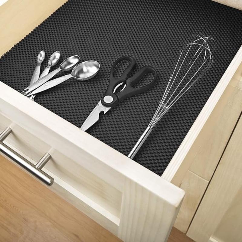 Anti-Slip Fridge & Shelf Mat | Waterproof & Washable Sheet for Kitchen, Drawer, Cabinet Use | Black Color