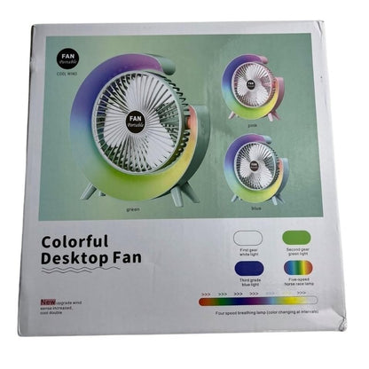 Colorful Desktop Fan | USB Rechargeable, Silent, 3-Speed with LED Ambient Light