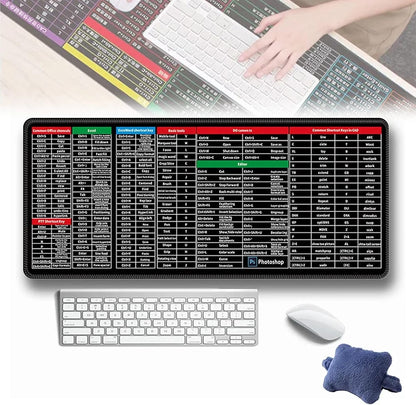 Large Excel Shortcut Keyboard & Mouse Pad & Table Mat (30×80cm) | Extended Non-Slip Desk Mat with Office Software Commands – Ideal for Work, Study & Gaming