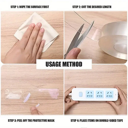 Nano Tape | 3M Double-Sided Transparent Tape | Reusable, Washable & Traceless Gel Grip for Home & Office